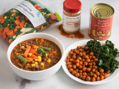 How to build a 20-minute vegetarian weeknight menu using only frozen veg, canned beans and one spice blend