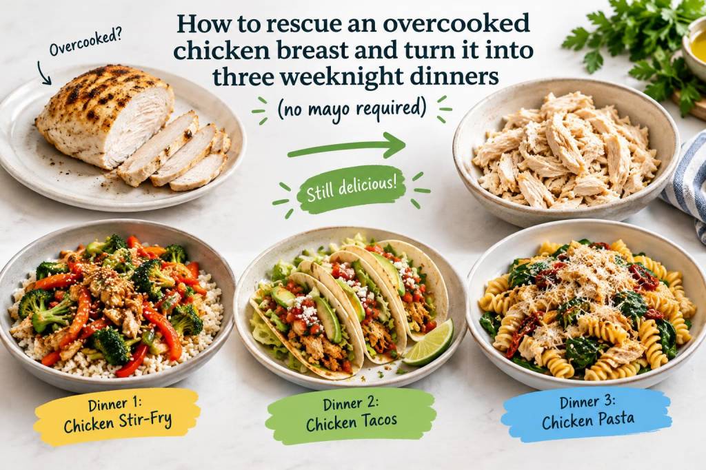 How to rescue an overcooked chicken breast and turn it into three weeknight dinners (no mayo required)