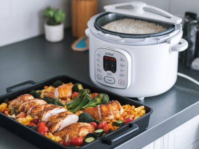 the step-by-step 30-minute meal-prep method to pack five varied lunches using only one roasting tray and a rice cooker