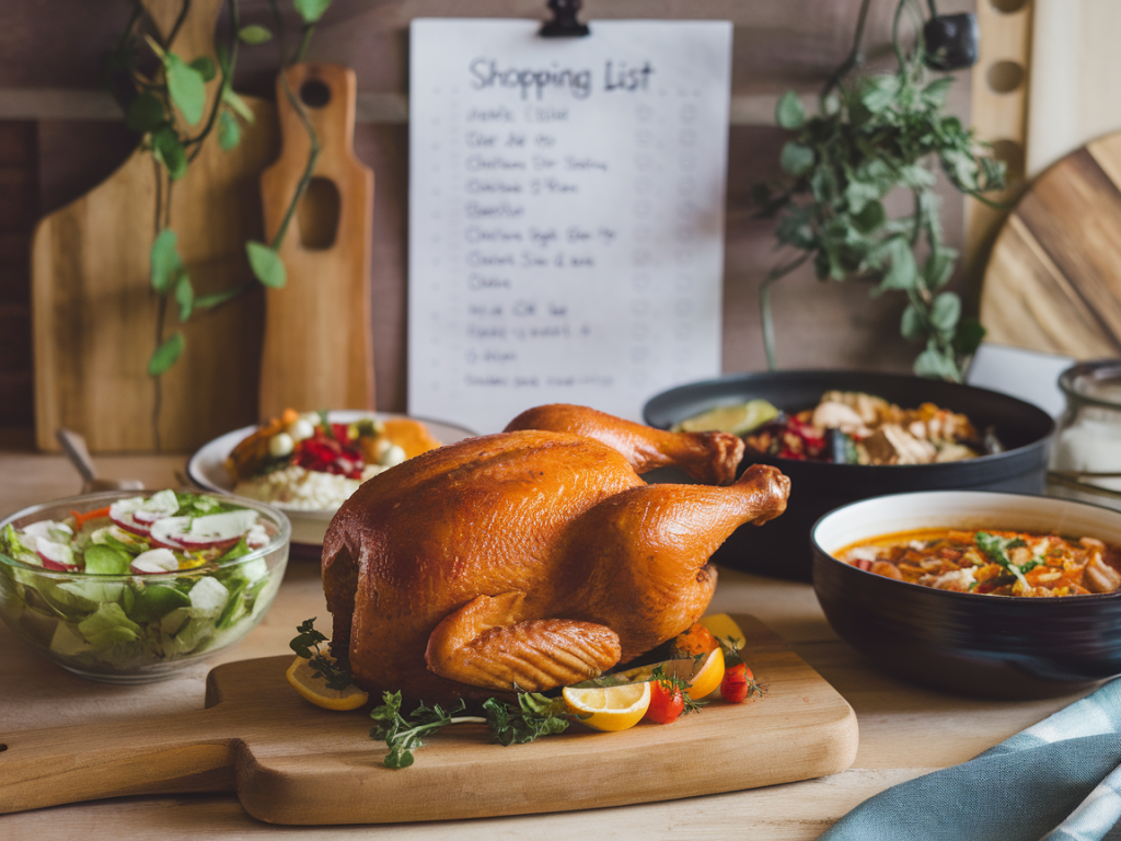 how to stretch a rotisserie chicken into seven different weeknight dinners with one shopping list